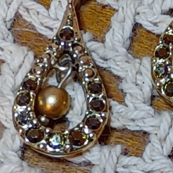 Monet Champagne Brown Colored Pearl Dangle Stud Earrings - Picture 5 of 15